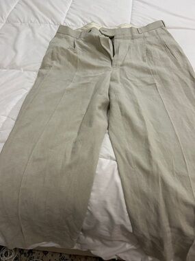 Brooks Men's Light Beige Dress Pants - Pleated Straight Leg